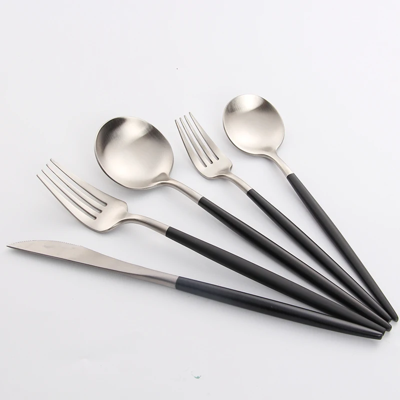 5Pcs-Black-Gold-Steel-Cutlery-Set-Knives-Forks-Spoons-Western-Dinnerware-Set-top-grade-cutlery-Stai