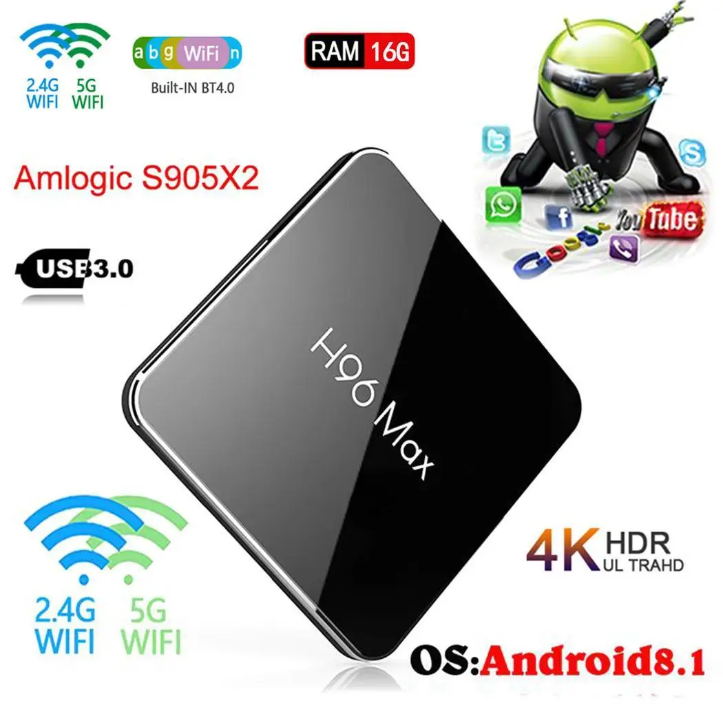 H96MAXX2 интеллектуальная HD сетевая ТВ приставка четырехъядерный двойной WiFi TF, U диск Max Bluetooth Android 8,1 комплект