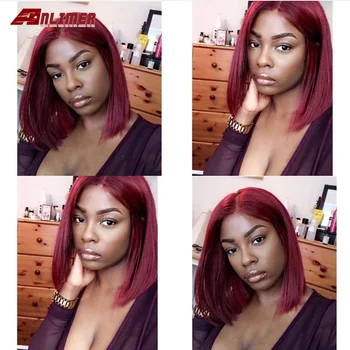 

Anlimer 99J Color Short Lace Front Human Hair Wigs Brazilian Remy Human Hair Straight Bob Cut Wig Pre-Plucked Hairlin