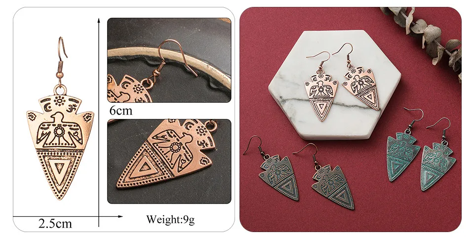 Ethnic Bronze Silver Rose Gold Color African Earrings Jewelry 14 Style Bohemian Metal Tassel Fringe Leaf Hanging Drop Earrings for Women&Girls Wholesale Dropshipping (2)