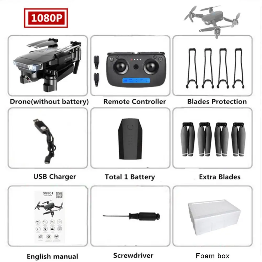 LeadingStar SG901 1080P 2,4G WiFi складной RC Квадрокоптер с регулируемой широкоугольной камерой оптическое позиционирование потока RTF - Цвет: 1080 1battery foam