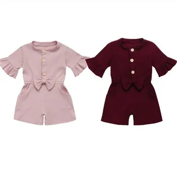 

1-5Y Toddler Kids Baby Girls Romper Clothes Knitted Solid Ruffles Flare Sleeve Jumpsuit Pants Princess Children One-Piece Outfit