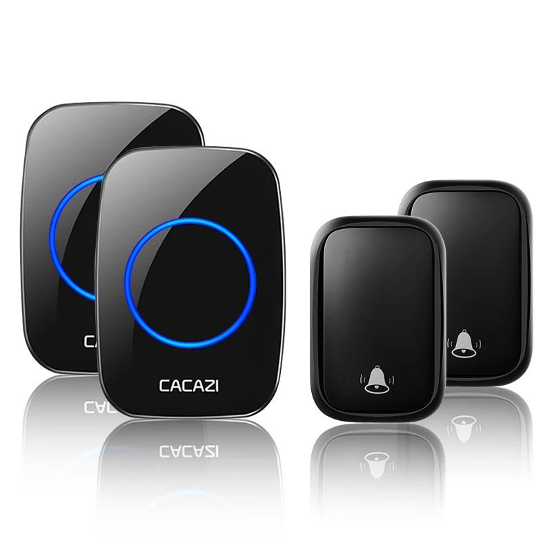 2 button 2 receiver CACAZI беспроводной без батареи требуется датчик дверного звонка умный дом автономный звонок кольцо колокольчик США ЕС Великобритания AU Plug приемник - Цвет: 2 button 2 receiver