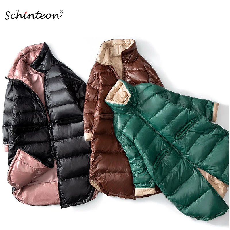 Schinteon новая куртка в Корейском стиле свободная зимняя теплая Длинная Верхняя