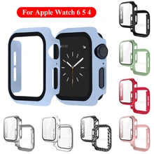 1PC couverture complète mat boîtier en PC avec verre trempé protecteur d'écran 2 en 1 étui pour Apple Watch série 6 5 4 iWatch 40mm 44mm