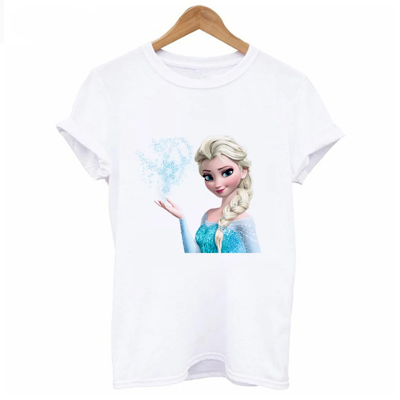 Women Fashion Harajuku Short Sleeve T-shirt White Plus Size Cute Tshirt Female Tops Clothing New Frozen Printed T Shirt