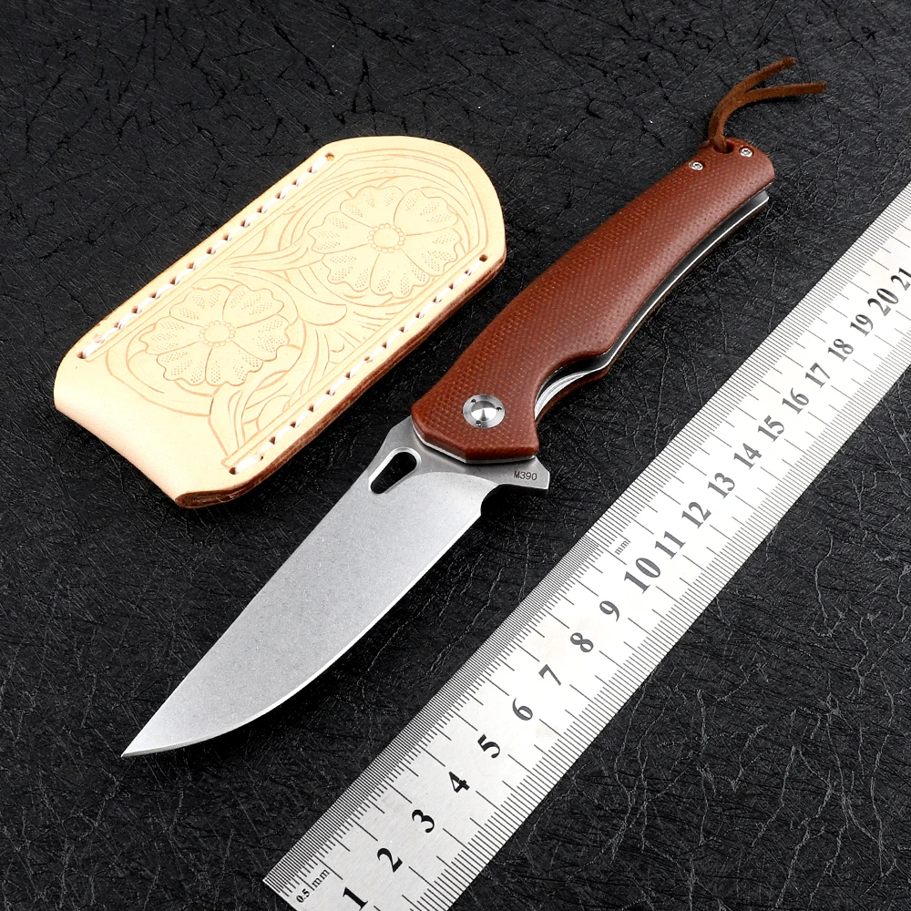 

Pocket M390 Blade Flax Handle Ball Bearing Camping Sharp Outdoor Survival Hunting Self-defense EDC Tool Fruit Folding Knife