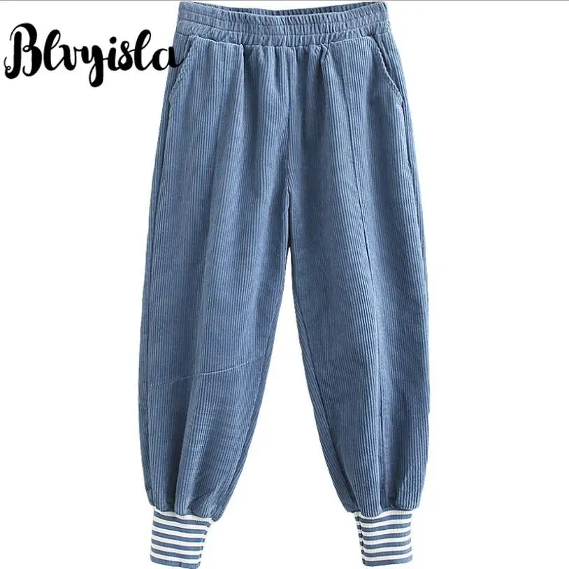 Blvyisla, 4XL, большие размеры, полосатые плотные вельветовые длинные штаны, свободные повседневные шаровары, штаны с эластичной резинкой на талии, спортивная одежда