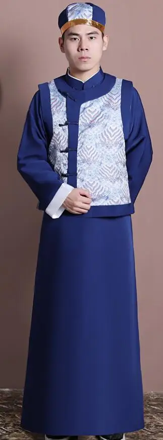 Традиционная китайская одежда для мужчин cheongsam китайский костюм Тан халат древний костюм национальный Свадебный костюм жениха - Цвет: Dark blue
