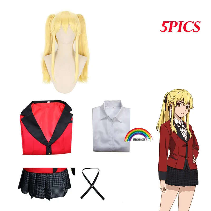 

5PICS Kakegurui Yumeko Jabami Saotome Meari Japanese School Girls Uniform Cosplay Costume Blonde Ponytail Hair Wig FREE Cap