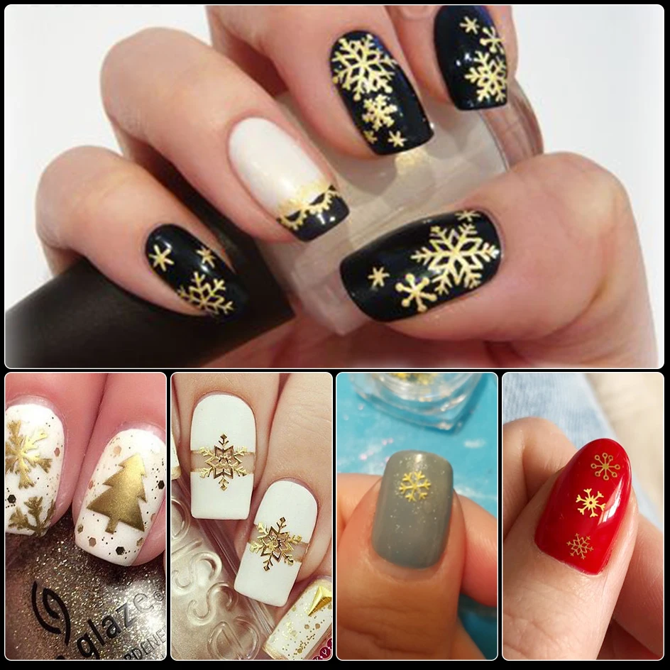 Gold Snowflake Nail Art Decoration Mixed 90pcs DIY Manicures Christmas Glitter Sequins Flakes 3D Jewelry Nail Accessories GL889 nail glitter nail decoration nail decorations nail flakes