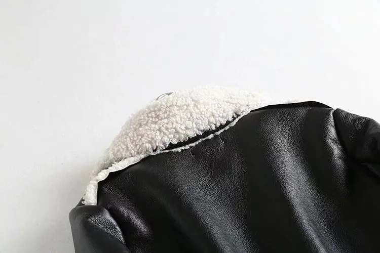 Большой женский пальто Босоножки из искусственной pu кожи женские осень-зима пальто из овечьей шерсти для детей пальто мотоциклетная кожаная куртка в стиле «панк»; верхняя одежда