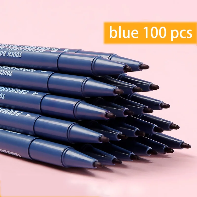 100 черная масляная маленькая двойная головка, маркер с крючками, ручка с большой головкой, маркер, ручка для подписи, товары для рукоделия - Цвет: blue 100 PCS