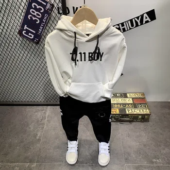 

2PCS WLG boys clothing set kids spring autumn letter printed white hoodie and black pant set baby casual all match clothes