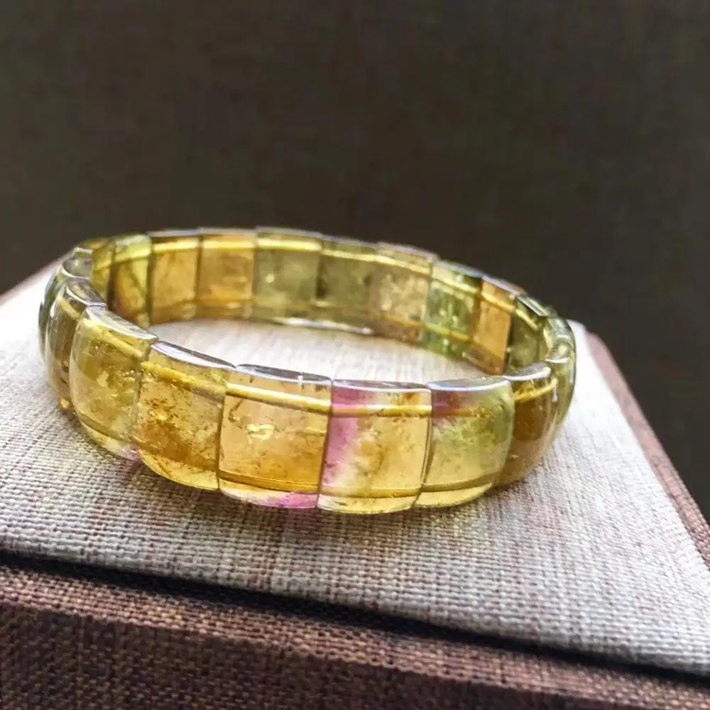 

Certificate Natural Brazil Tourmaline Yellow Bracelet Women Men Stretch 13x10mm Rectangle Beads Stone Crystal Stretch AAAAA