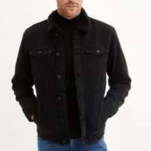 DeFacto Мужская черная джинсовая короткая куртка с отворотом, Повседневная Уличная одежда с карманом, Модная Тонкая джинсовая куртка-L5570AZ19WN