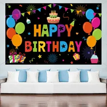 

Happy Birthday Party Backdrop Cloth Balloon Cake Decoration Banner Background Cloth Props Party Decor Photo Prop Background Deco