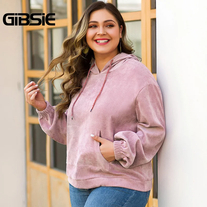 GIBSIE, модные однотонные Вельветовые женские толстовки с длинным рукавом, свитшоты на осень и зиму, женские повседневные толстовки с капюшоном, пуловер