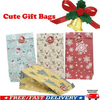 

24pcs Christmas Kraft Paper Handle Bags Shopping Carrier Present Gift Bags Festival Gifts Boxes