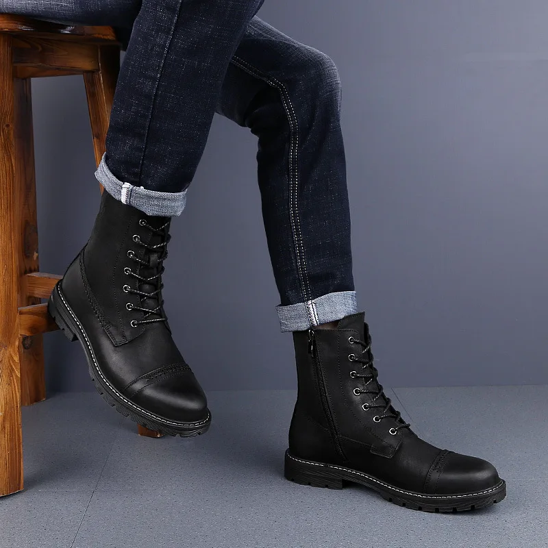 

Large Size Genuine Leather First Layer MEN'S SHOES Casual zhong gao bang Knight Men's Cotton Boots
