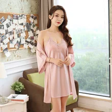 Сезон: весна–лето Для женщин халат и Свободная Домашняя одежда набор Пижама с кружевами пижама с длинными рукавами для сна банный халат, Детское Белье для сна