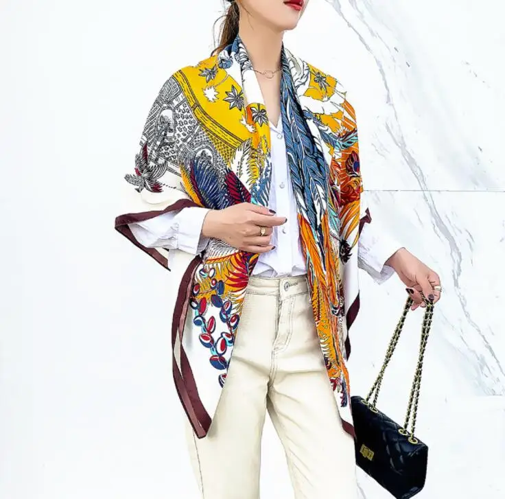 130cm New Phoenix Design Bandana Fashion Brand Scarf 100% Silk Square Scarf Shawl Women Kerchief Scarves For Ladies Hijab 2