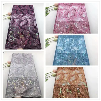 

Shiny glitter Nigerian tulle mesh sequins lace embroidered Swiss voile organza sequins for DIY party dresses 5yards HS911-6