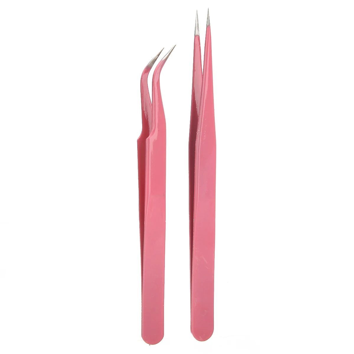 Mayitr 2pcs Fashion Pink Stainless Steel Eyelash Extension Straight+ bend Optional Tweezers Professional Eye Lashes Tweezers