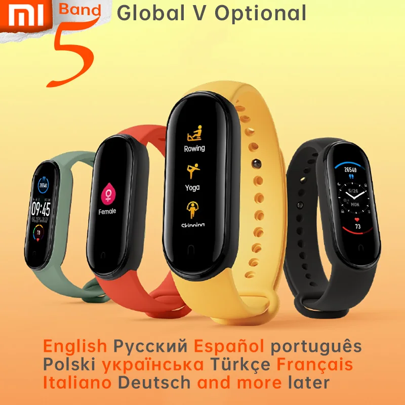 Xiaomi-pulsera inteligente Xiaomi Mi Band 5, pulsera inteligente con control del ritmo cardíaco y del sueño, para la salud y el estrés, APP para nadar y hacer deporte con alarma
