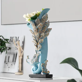 

Vase Decoration Home Resin Peacock flowers Vase crafts for room TV cabinet Tabletop flower bottle Statue gifts