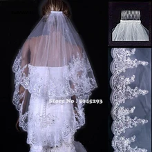 SATONOAKI дешевые оптовые продажи два Layears белая слоновая кость свадебная вуаль короткая тюль вуаль свадебные аксессуары