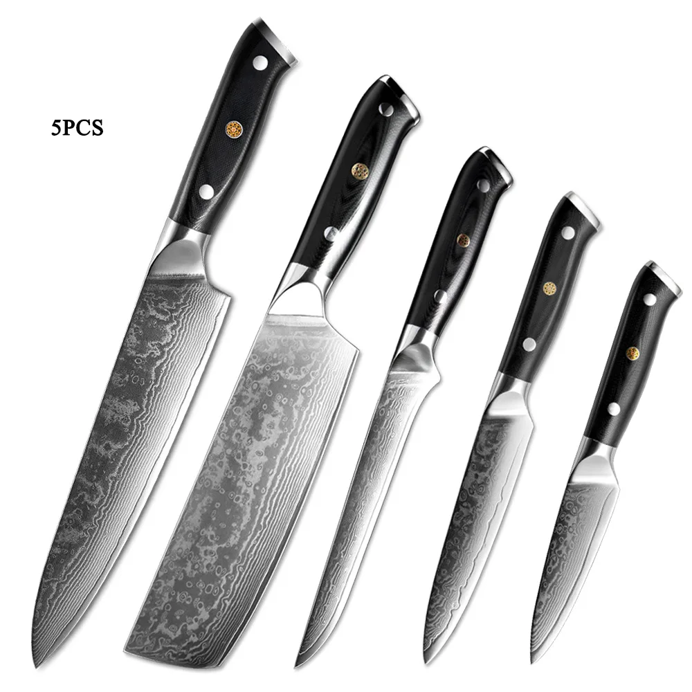 5PCS Set XITUO дамасский стальной кухонный нож повара VG10 Профессиональный японский сантоку суши Кливер ножи для чистки овощей и фруктов набор G10 ручка - Цвет: 5PCS Set