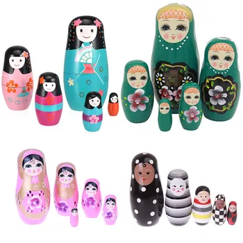 

5pcs/ Set Wooden Russian Matryoshka Doll Nesting Dolls Girls/Clown Glaze Toys Home Decor Handmade Crafts Kids Gifts YH-1