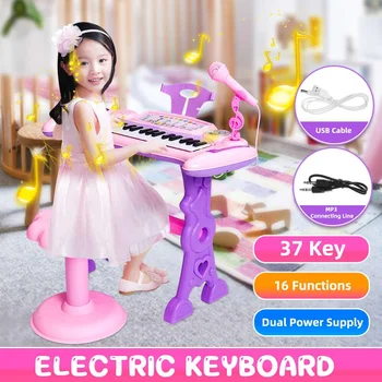 

37 Key Children's Electronic Keyboard Piano Organ Toy Set Microphone Music Play Kids Educational Toy Gift With Music Stand Stool