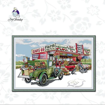 

Joy Sunday,Fruit cart landscape cross stitch kit 14ct 11ct Counted Cross-stitch Printed Fabric DIY Handmade Embroidery Crafts