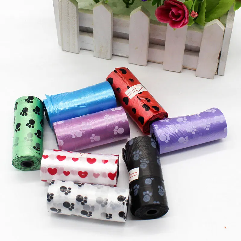 Полипропиленовый мешок для мусора с принтом для домашних животных, различные цвета, прочный мешок для чистки собак, 15 рулонов, товары для домашних животных