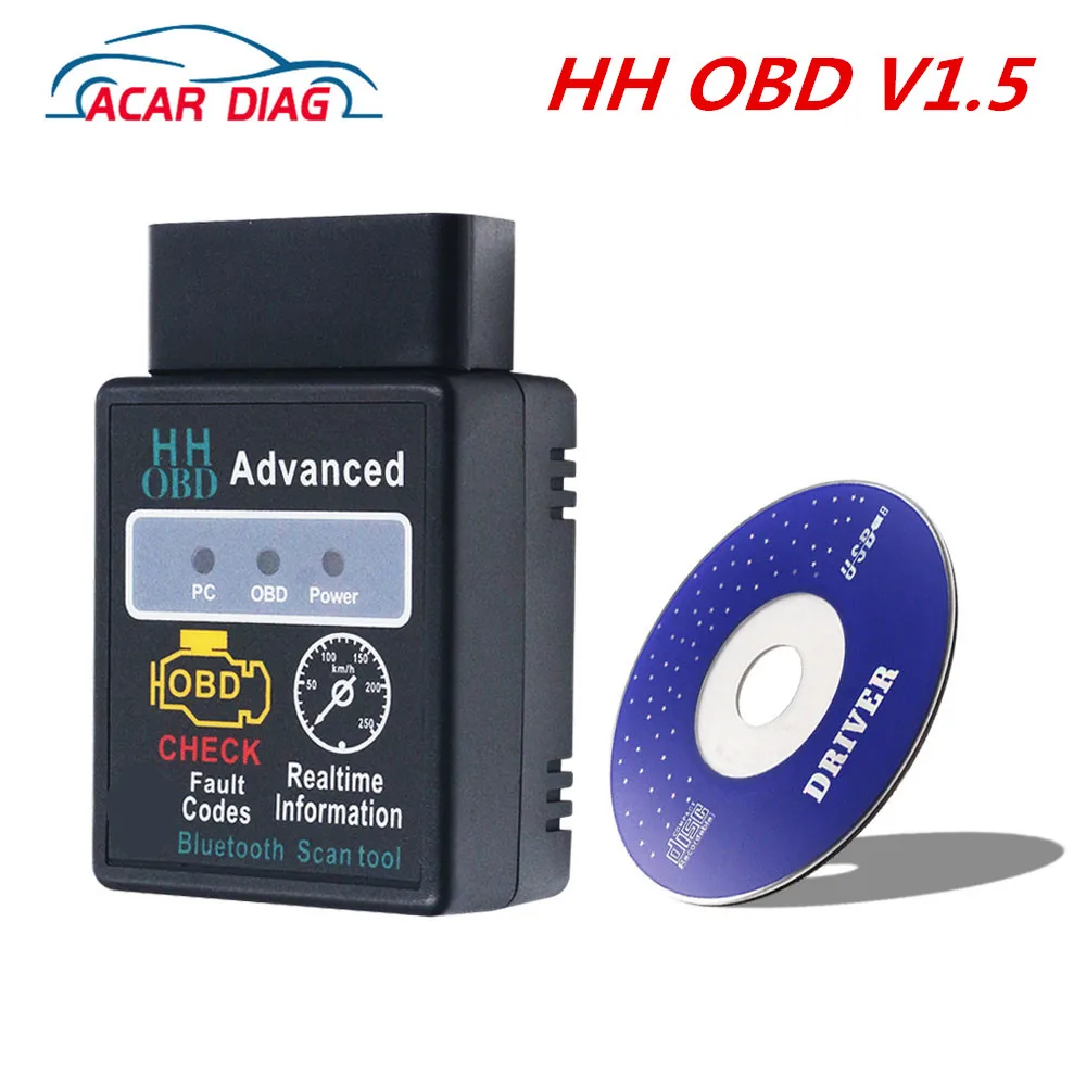 2022 новый дизайн HH OBD расширенный мини ELM327 V1.5 черный Bluetooth-совместимый ELM 327 OBD2