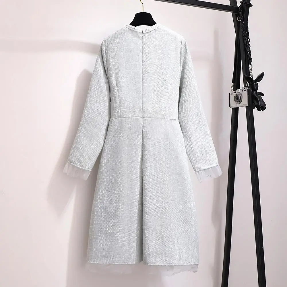 2XL-6XL плюс размер женское осеннее французское ТРАПЕЦИЕВИДНОЕ ПЛАТЬЕ ЖЕНСКОЕ тонкое Элегантное Вечернее Платье женское зимнее 5XL большое Сетчатое офисное платье