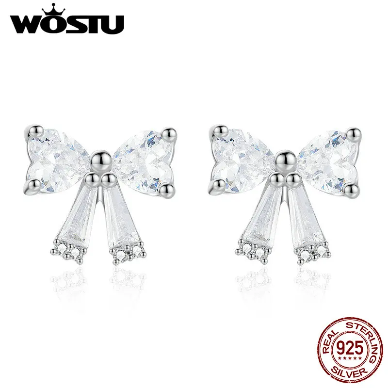 WOSTU 925 пробы серебряные серьги-гвоздики с бантом маленькие серьги для женщин Свадебные модные оригинальные ювелирные изделия CTE247
