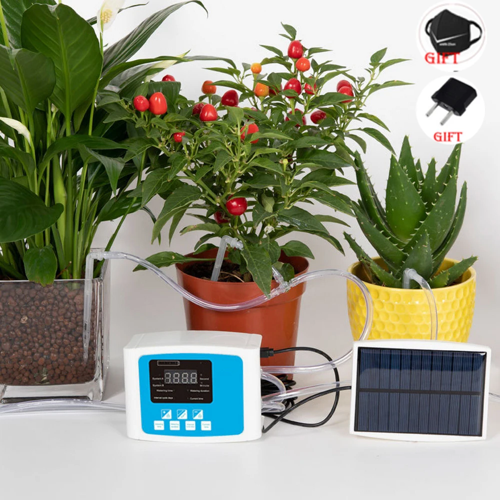 

Automatic Solar System Drip Irrigation Kit Watering Device DIY Watering System with Timer USB Power Operation for Home Garden