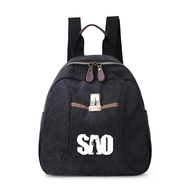 New Cute Sword Art Online Backpack Cartoon SAO Print Canvas Student Mini Travel Book Backpack Daily Cartoon Mochila School Bag
