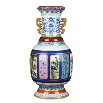

Jingdezhen porcelain large vase big enamel floor vase with double ears imitation of the ancients in Qianlong year mark