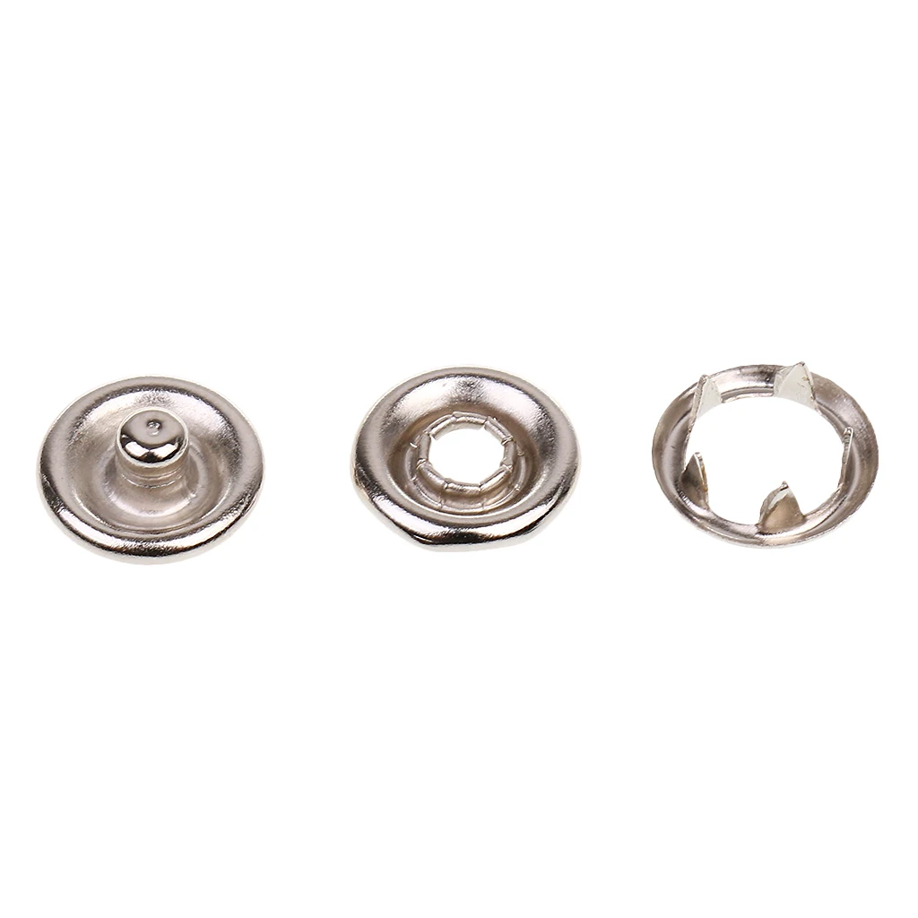 50 Sets No Sew-on Snap Buttons Metal Snaps Fasteners Press Studs Buttons for Sewing, 9.5 mm,Silver