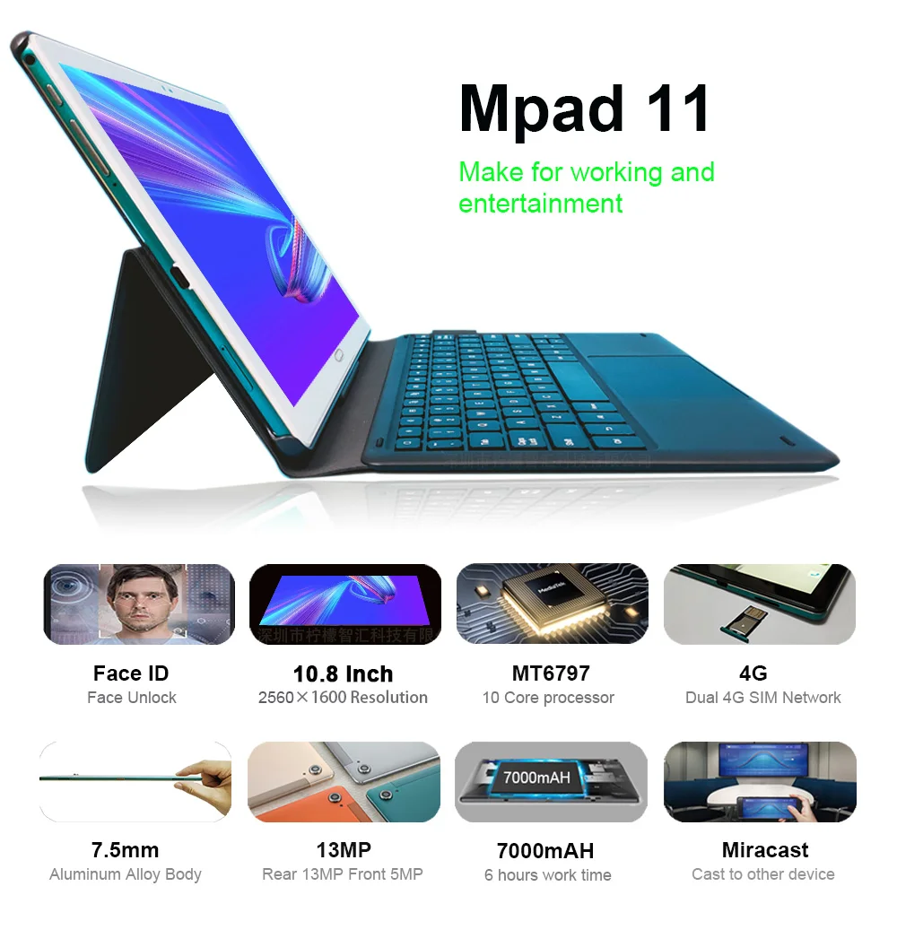 best gaming tablet Nenmone Mpad11 2 in 1 Tablet Laptop With Keyboard 4G Network 10.8 Inch Tablet Android GPS Kids Tablet Gaming 13MP+5MP best inexpensive tablet