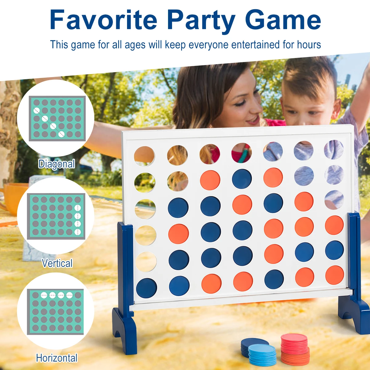 Giant 4 In A Row Game Wood Board Connect Adults Kids w/Carrying Bag White 2