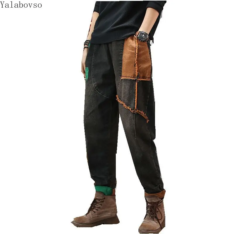 

2019 new Autumn high waist jeans Vintage color straight women's casual elastic waist Retro Loose Jeans A0BZ4