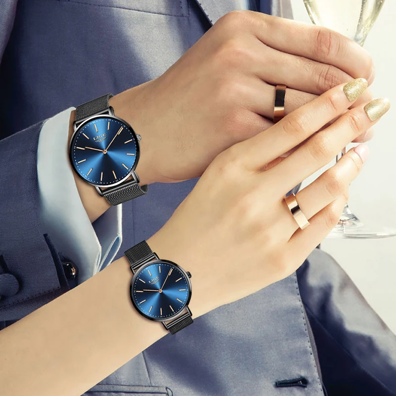 Couple Watch LIGEMens Watch Simple Luxury Quartz Wristwatch women Clock for Male Female Waterproof Lovers Gift Thin Watch 2022