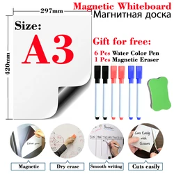 Autocollant pour tableau blanc magnétique, format A3, effacement à sec, tableau blanc pour réfrigérateur, école, bureau, tableaux de messages muraux, rappel d'enregistrement 