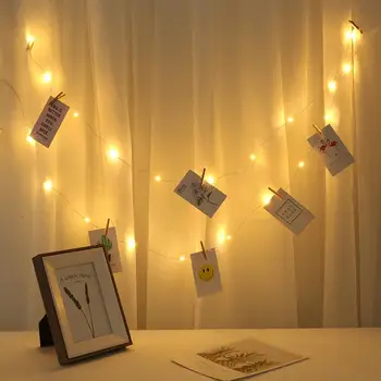 

2/4m LED Clip Light String Copper Wire String Warm White/Colorful Light Battery Operated Photo Clip Bedroom Decoration