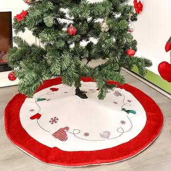 

120cm Round Christmas Tree Skirt Apron Floor Mat Cover Xmas Old Man/Gloves/Elk Pattern Festive Home Party New Year Decoration